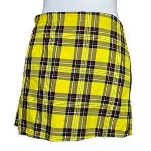 Purrr Melrose Women's Yellow Black Plaid Mini Skirt Skort Goth Preppy Size Small